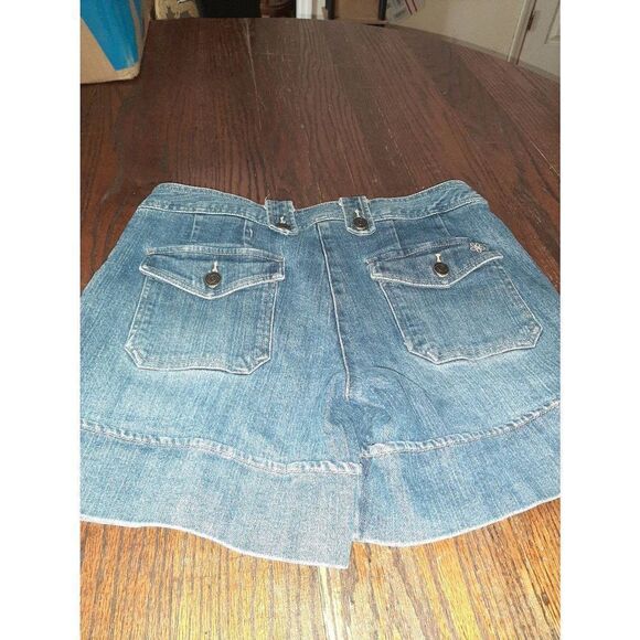 Size 8 Madison Blue Denim Blue Jean Mid Rise Shorts with Pockets Bermuda Long - Picture 3 of 3